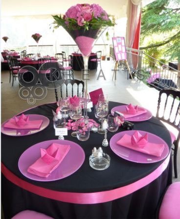 decor salle mariage rose et noir, decoration reception mariage pink and black, weddink pink and black, decor reception mariage fushia et noir